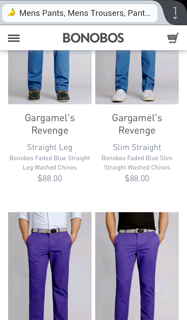 Bonobos mobile commerce site screenshot