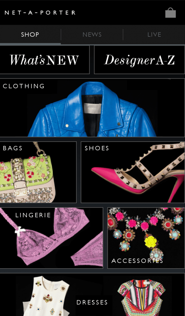 Net-A-Porter mobile commerce site screenshot